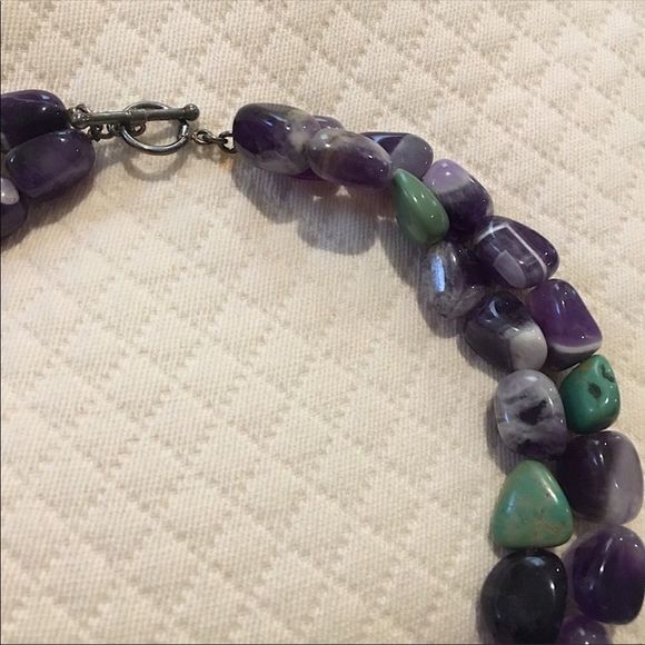 VINTAGE Amethyst and Turquoise Double Strand Sterling Silver Necklace - Picture 6 of 11
